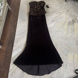 JS Boutique Y2K dark brown long velvet formal dress shimmery bodice top 10 new